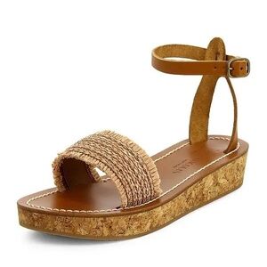 NIB Kjacques Atribis Raffia Trim Platform Ankle Strap Sandals Tan Sz 37